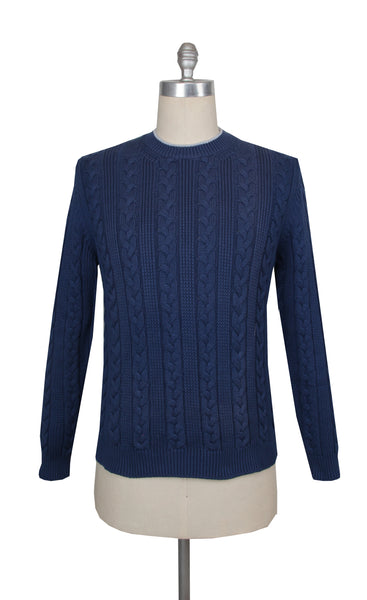 $1365 Cesare Attolini Blue Cotton Crewneck Sweater - (CA124262) - Parent