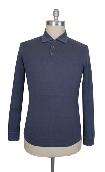 $1820 Cesare Attolini Blue Silk Blend Polo Sweater - (CA321261) - Parent