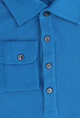 $1560 Cesare Attolini Blue Solid Cotton Polo - (CA81268) - Parent