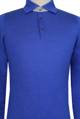 $1625 Cesare Attolini Blue Cashmere Blend Polo Sweater - (CA321263) - Parent