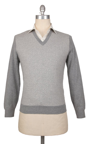 Cesare Attolini Light Gray Cashmere V-Neck Sweater - (CA419233) - Parent
