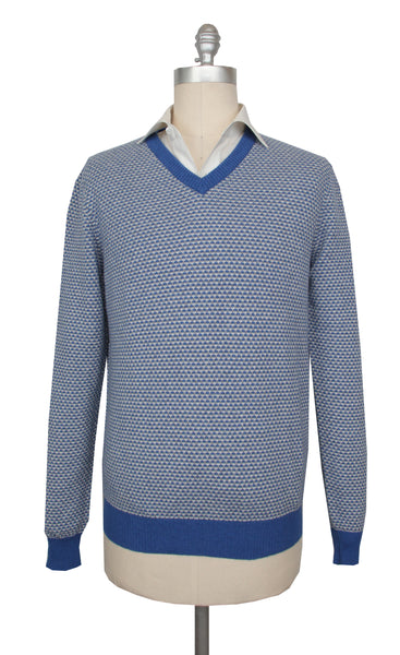 Cesare Attolini Blue Cashmere V-Neck Sweater - (CA1122311) - Parent