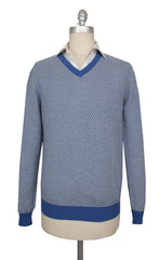 Cesare Attolini Blue Cashmere V-Neck Sweater - S/48 - (CA1122311)