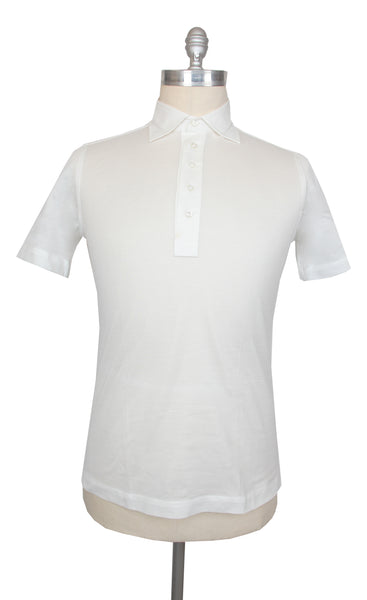 $585 Cesare Attolini White Solid Piqué Polo - (CA81265) - Parent