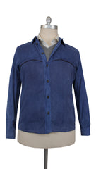 $12350 Cesare Attolini Blue Leather Solid Jacket - 46/56 - (CA9420244)