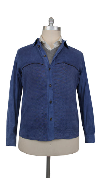 $12350 Cesare Attolini Blue Leather Solid Jacket - (CA9420244) - Parent