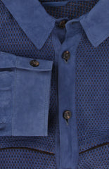 $12350 Cesare Attolini Blue Leather Solid Jacket - (CA9420244) - Parent