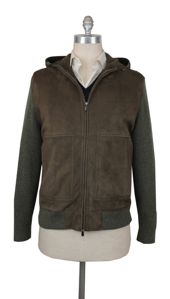 $5590 Cesare Attolini Dark Green Leather Solid Jacket - (CA725242) - Parent