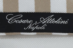 Cesare Attolini Beige Striped Silk Tie (1510)