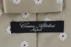 Cesare Attolini Beige Floral Silk Tie (1513)