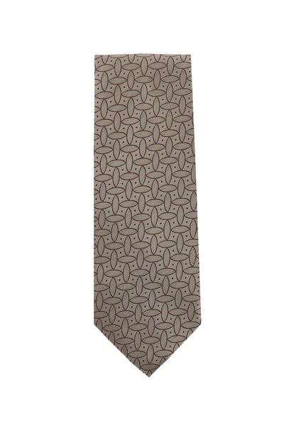 Cesare Attolini Beige Geometric Silk Tie (1521)