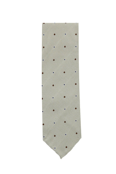 Cesare Attolini Cream Polka Dot Silk Tie (1515)