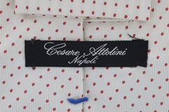 Cesare Attolini Off White Polka Dot Silk Tie (1560)