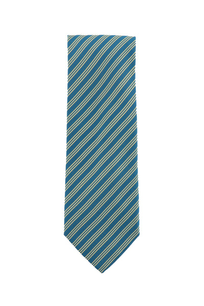 Cesare Attolini Turquoise Blue Striped Silk Tie (1604)