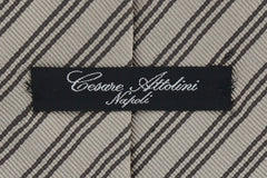 Cesare Attolini Beige Striped Silk Tie (1521)