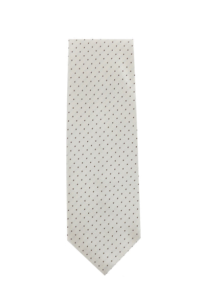 Cesare Attolini Off White Polka Dot Silk Tie (1527)