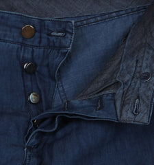 $695 Cesare Attolini Dark Blue Solid Jeans - Slim - (CA522241) - Parent