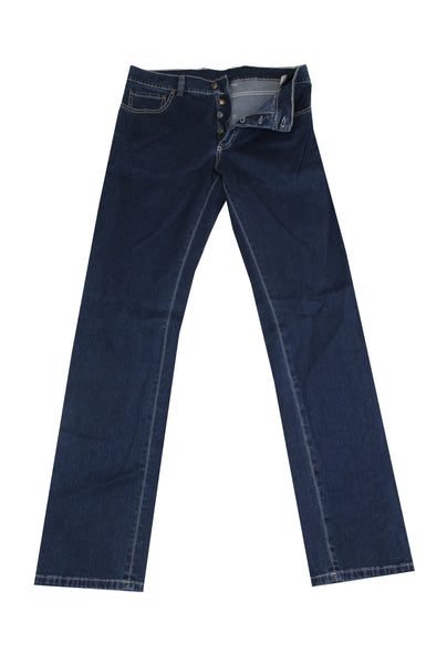 $904 Cesare Attolini Denim Blue Solid Jeans - Slim - (CA9262628) - Parent