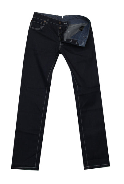 $695 Cesare Attolini Dark Blue Solid Jeans - Slim - (CA515244) - Parent