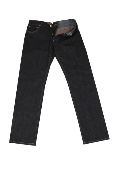 $904 Cesare Attolini Dark Blue Solid Jeans - Slim - (CA930261) - Parent