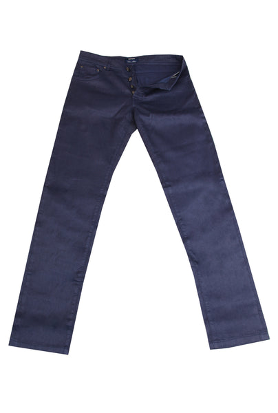 $904 Cesare Attolini Navy Blue Solid Jeans - Slim - (CA9262623) - Parent