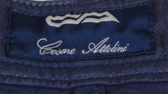 $904 Cesare Attolini Navy Blue Solid Jeans - Slim - (CA9262623) - Parent