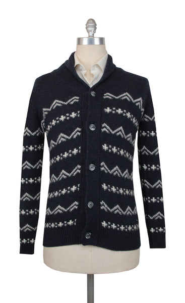 $1100 Fedeli Dark Blue Wool Blend Crewneck Cardigan - (FD918241) - Parent