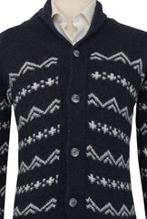 $1100 Fedeli Dark Blue Wool Blend Crewneck Cardigan - (FD918241) - Parent