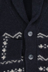 $1100 Fedeli Dark Blue Wool Blend Crewneck Cardigan - (FD918241) - Parent