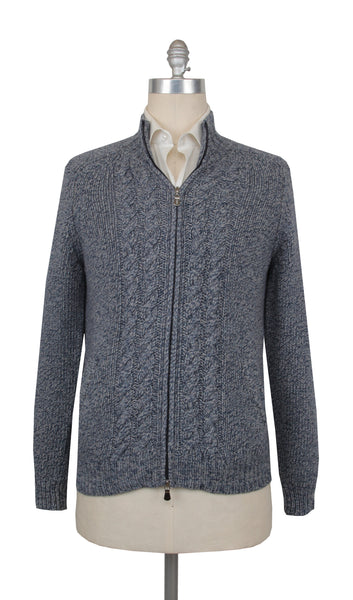 $1150 Fedeli Blue Wool Blend Crewneck Jacket - (FD918243) - Parent
