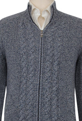 $1150 Fedeli Blue Wool Blend Crewneck Jacket - (FD918243) - Parent