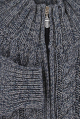 $1150 Fedeli Blue Wool Blend Crewneck Jacket - (FD918243) - Parent