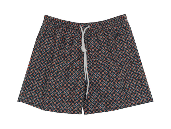 $240 Fedeli Dark Blue Floral Swim Shorts - (FD521254) - Parent