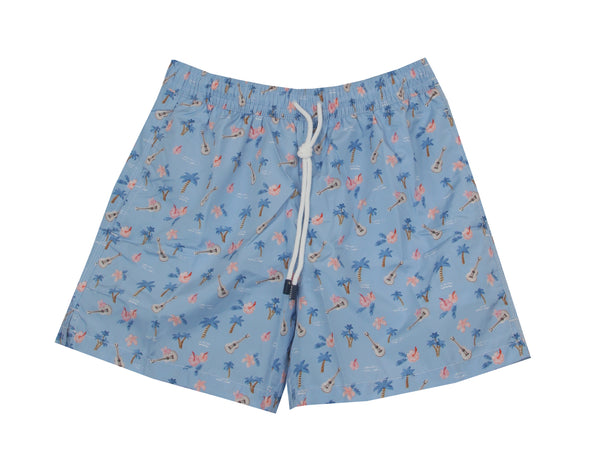 $240 Fedeli Light Blue Floral Swim Shorts - (FD528259) - Parent