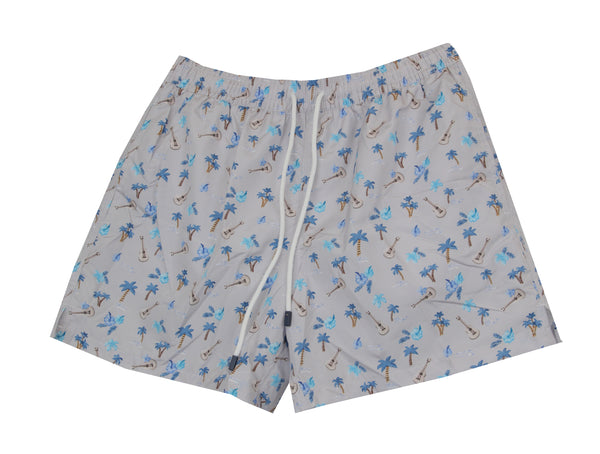 $240 Fedeli Light Gray Floral Swim Shorts - (FD528257) - Parent