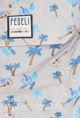 $240 Fedeli Light Gray Floral Swim Shorts - (FD528257) - Parent
