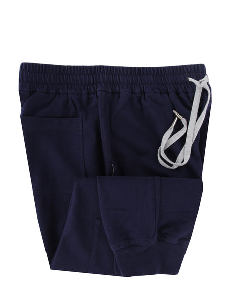 $690 Fedeli Navy Blue Solid Cotton Cargo Pocket Sweatpants - (FD44264) - Parent