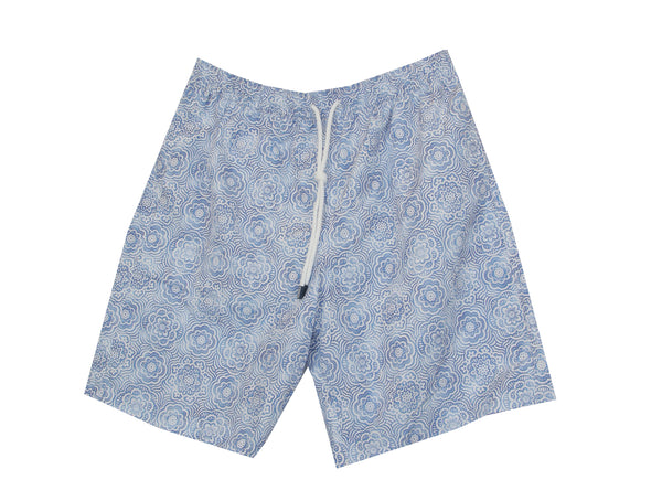 $240 Fedeli Light Blue Floral Swim Shorts - (FD5282510) - Parent