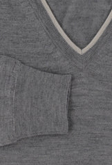 $850 Fedeli Gray Cashmere Blend V-Neck Sweater - (FD38251) - Parent