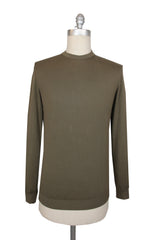 $400 Fedeli Olive Green Cotton Crewneck Sweater - S/48 - (FD521261)