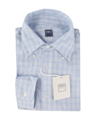 $575 Fedeli Light Blue Plaid Flannel Shirt - Slim - 15.75/40 - (FD55261)
