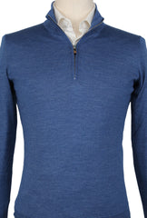 Fiori Di Lusso Blue Wool Blend 1/4 Zip Sweater - (FL824221) - Parent