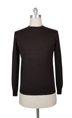 $1225 Fiori Di Lusso Dark Brown Cashmere Crewneck Sweater - L/52 - (FL282515)