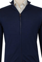 $1325 Fiori Di Lusso Blue Cashmere Blend Funnel Jacket - (FL282531) - Parent