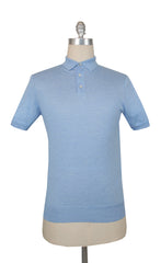 $1125 Fiori Di Lusso Light Blue Cashmere Blend Polo Sweater - L/52 - (FL28255)
