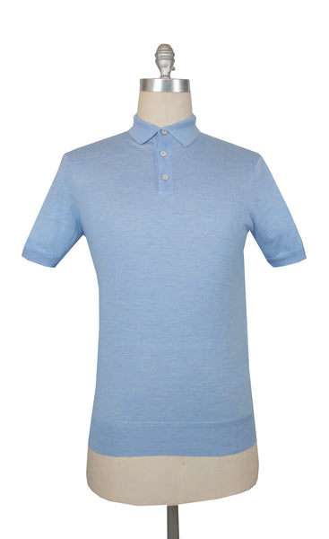 $1125 Fiori Di Lusso Light Blue Cashmere Blend Polo Sweater - (FL28255) - Parent