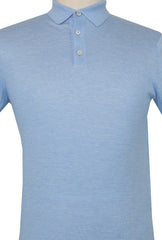 $1125 Fiori Di Lusso Light Blue Cashmere Blend Polo Sweater - (FL28255) - Parent