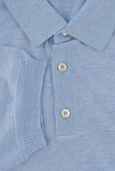 $1125 Fiori Di Lusso Light Blue Cashmere Blend Polo Sweater - (FL28255) - Parent