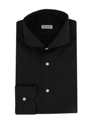$600 Fiori Di Lusso Black Cotton Shirt - Extra Slim - 14.5/37 - (FDL322252)