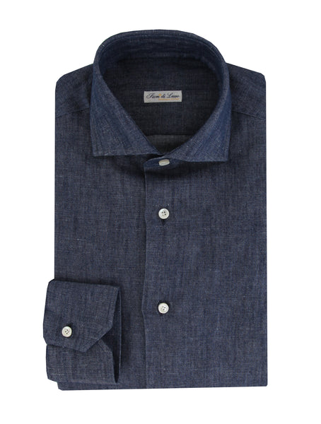 $600 Fiori Di Lusso Dark Blue Solid Cotton Shirt - Slim - (FL7152612) - Parent